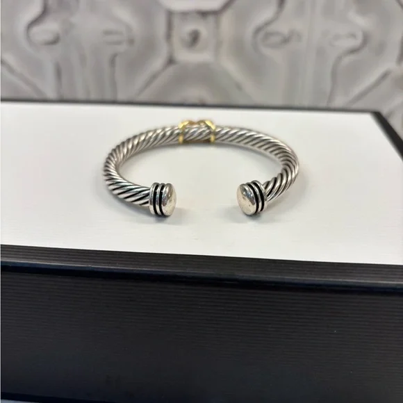 Sophisticated Silver and Gold Cable Cuff Bracelet - Picture 3 of 5